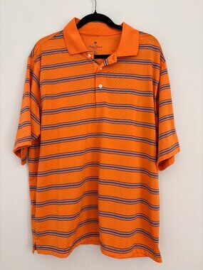 Palm Beach Men's Polo Orange Blue Striped Activewear Performance Golf Shirt XL
